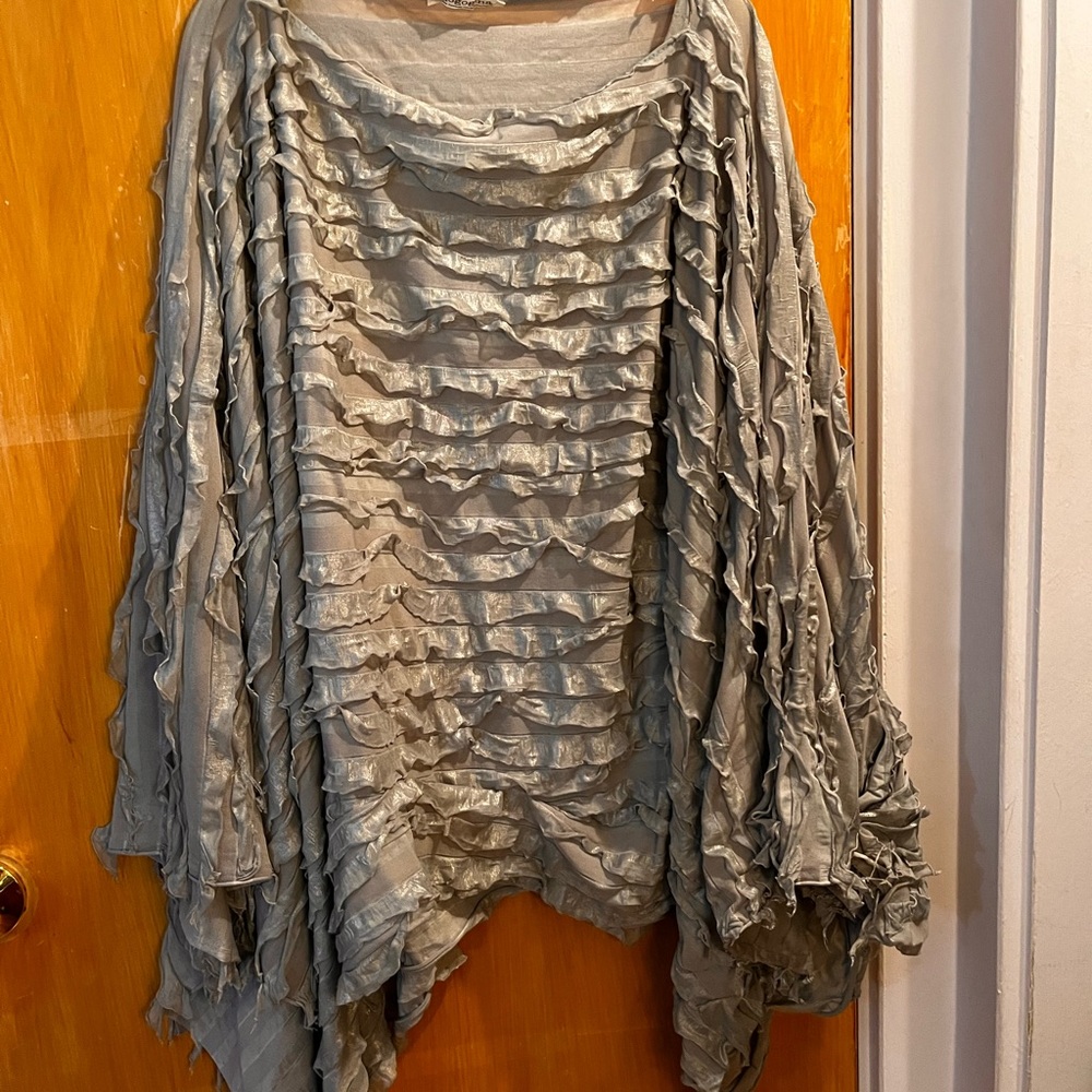 Gogogina by Gina Tyler Handmade Wearable Textile Art Gray/Silver Tunic Top 1980s - Picture 4 of 16